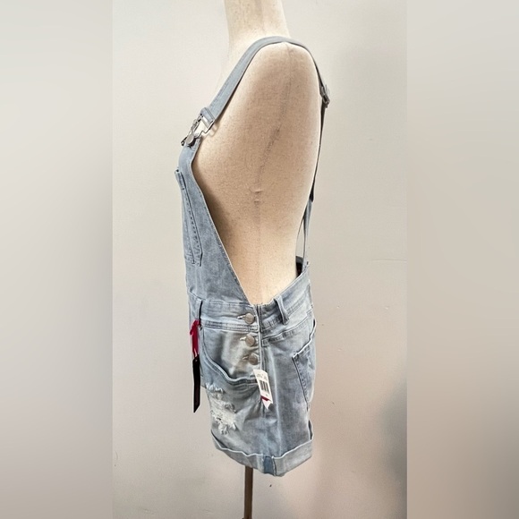 Dollhouse Juniors Sz 11 Denim Overalls Distressed Stretch Blue Short-alls NWT - Picture 5 of 16